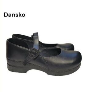 42 Dansko Black Leather Mary Jane Clog Mule Platform Loafer Nurse Shoe 11.5 12